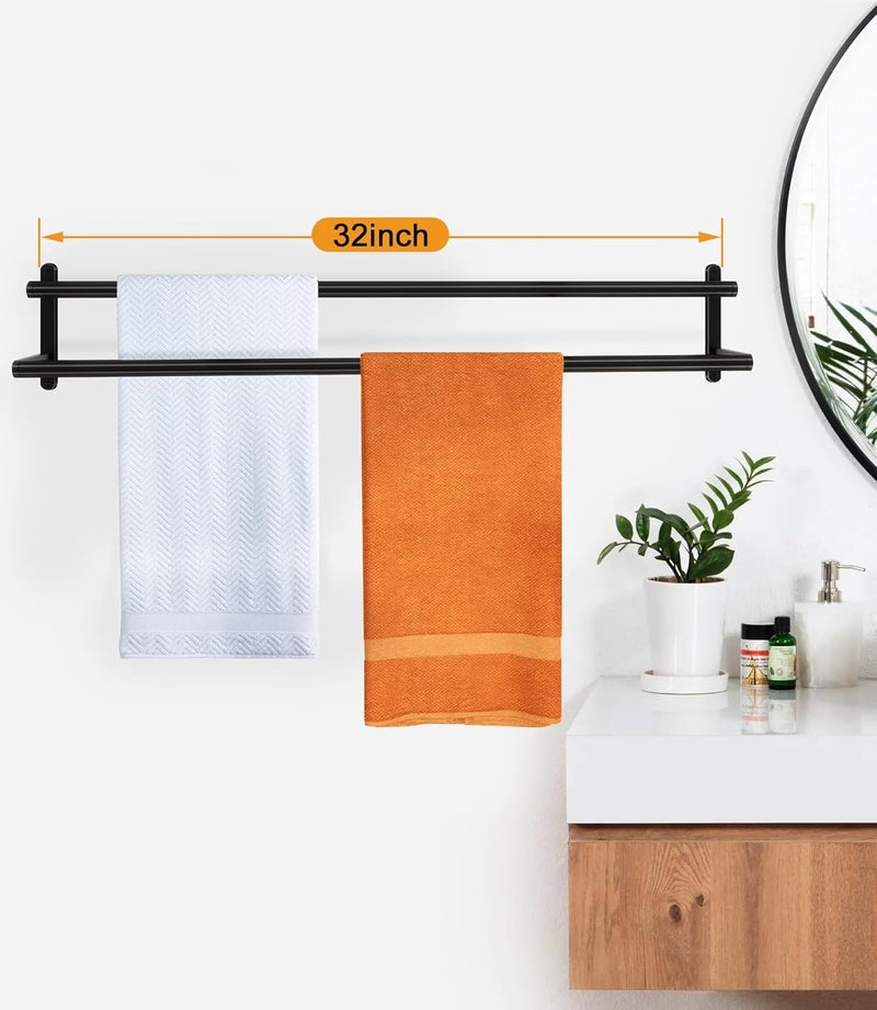 JIAPAIDUO 32Inch Double Towel Bar, Towel Rack for Bathroom, Stainless Steel Double Bath Towel Bar, Wall Mounted Towel Holder, Matte Black - Image 2